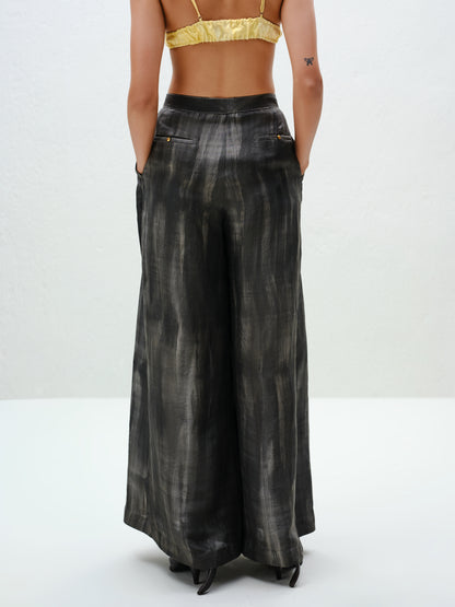 Charcoal Pleated Silk Pants
