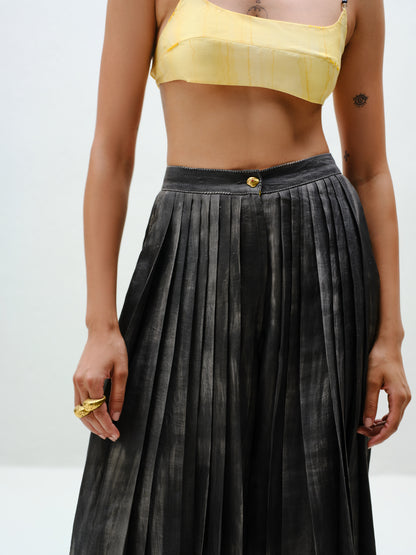 Charcoal Pleated Silk Pants