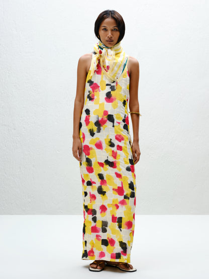 Grid Pintuck Slip Dress