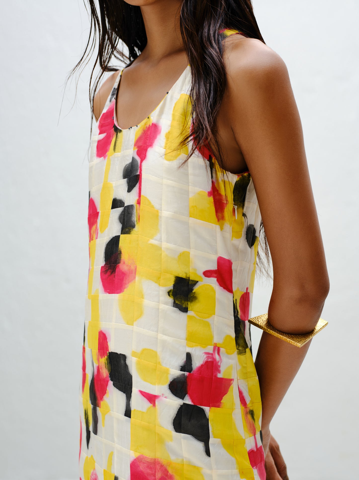 Grid Pintuck Slip Dress