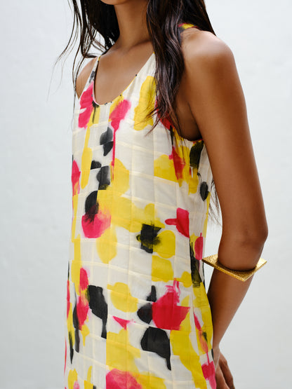 Grid Pintuck Slip Dress