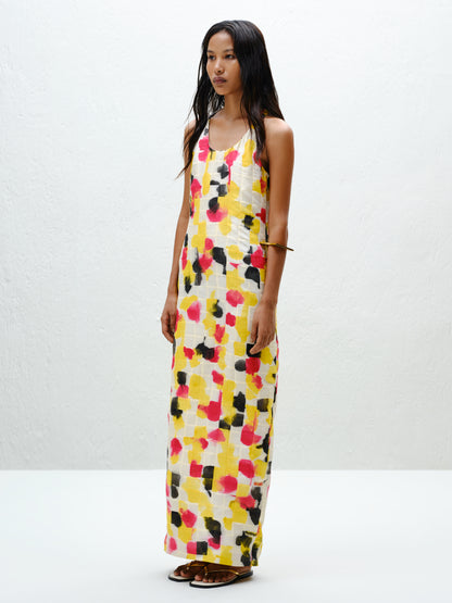 Grid Pintuck Slip Dress