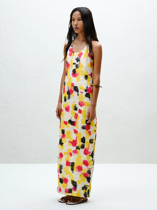 Grid Pintuck Slip Dress