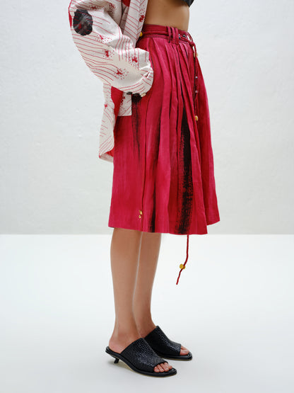 Red Pleated Culottes