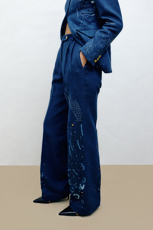 Embroidered Straight-leg Trousers