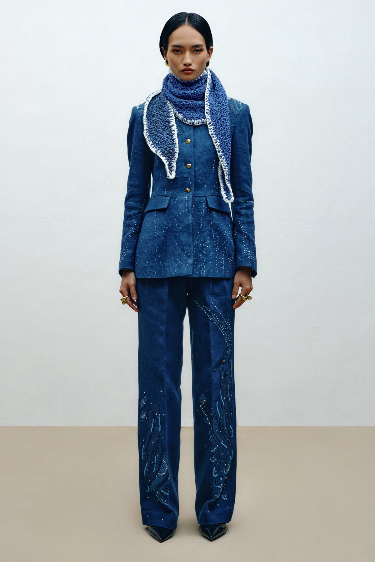 Embroidered Straight-leg Trousers