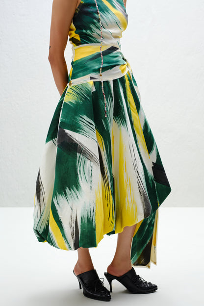 Green Asymmetric Balloon Skirt