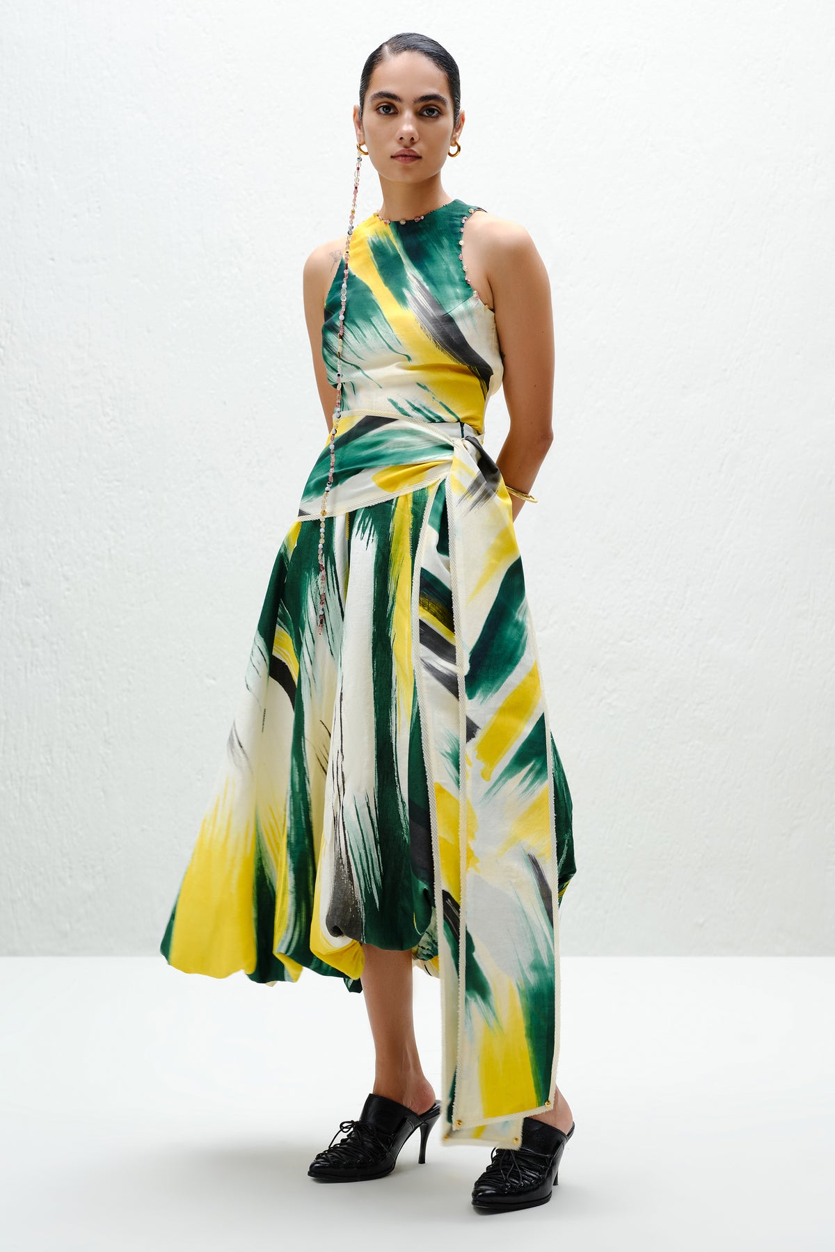 Green Asymmetric Balloon Skirt