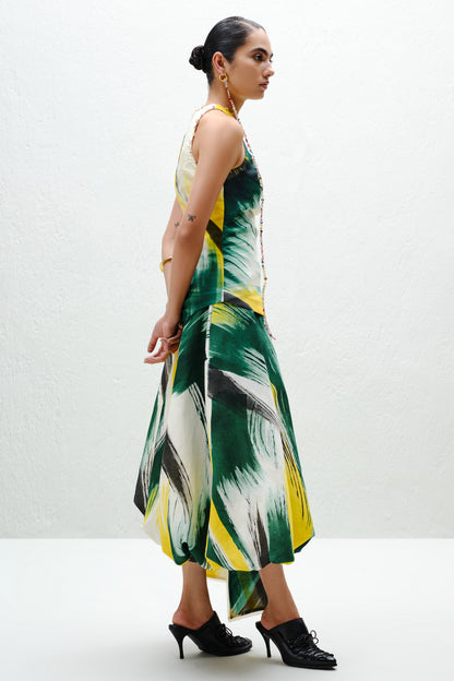 Green Asymmetric Balloon Skirt