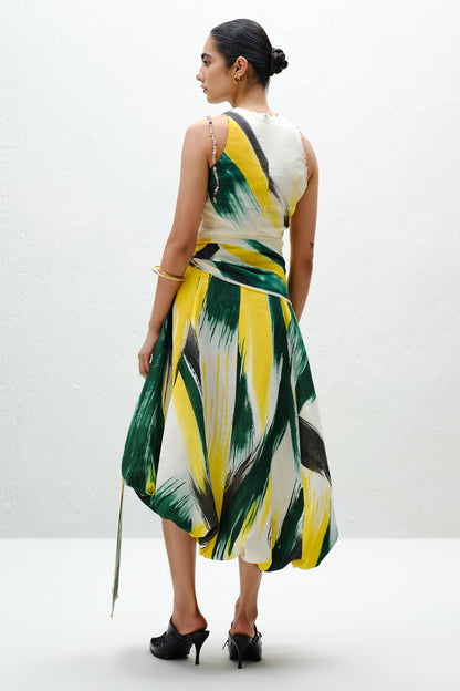 Green Asymmetric Balloon Skirt