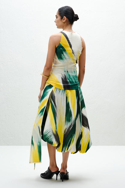 Green Asymmetric Balloon Skirt
