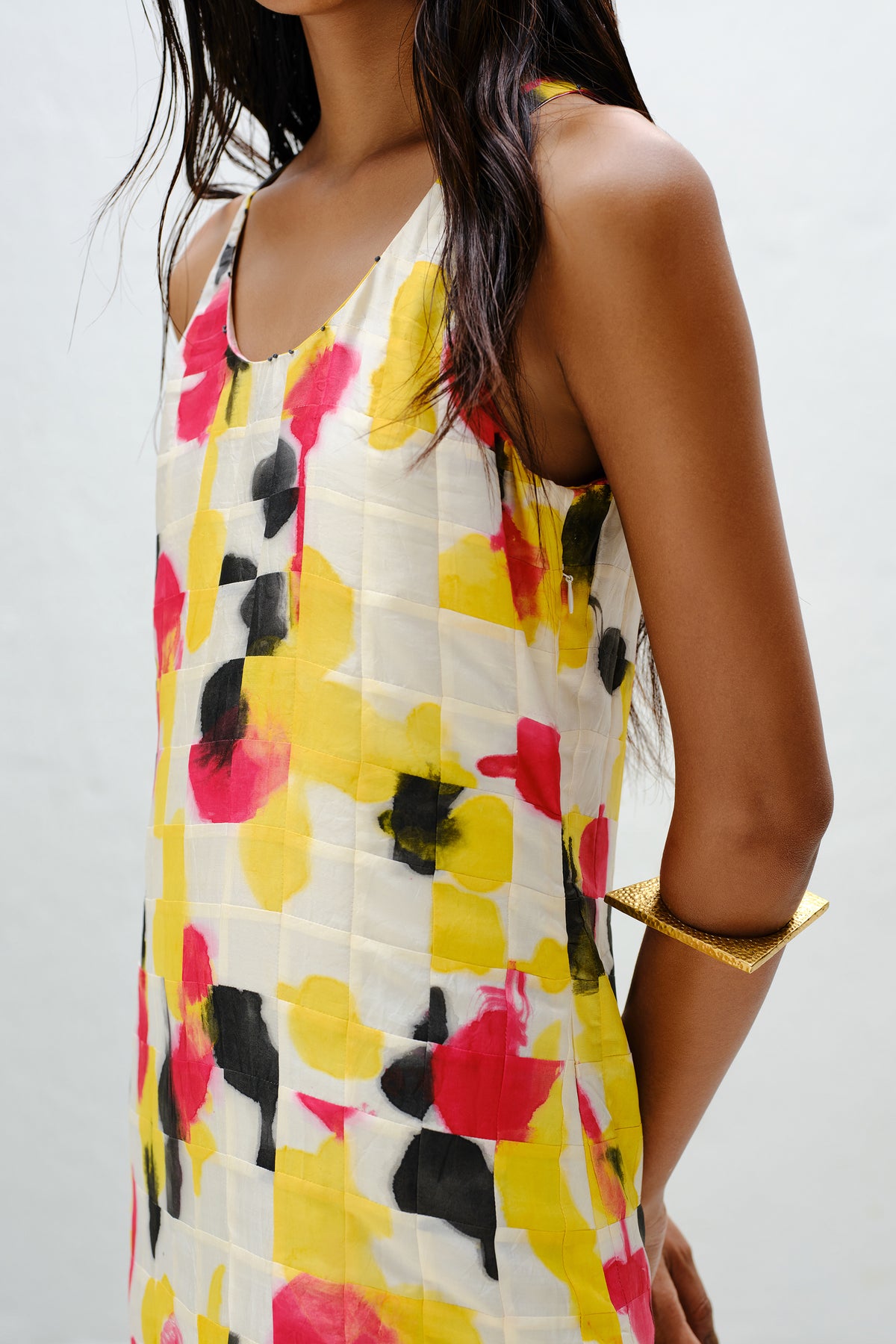 Grid Pintuck Slip Dress