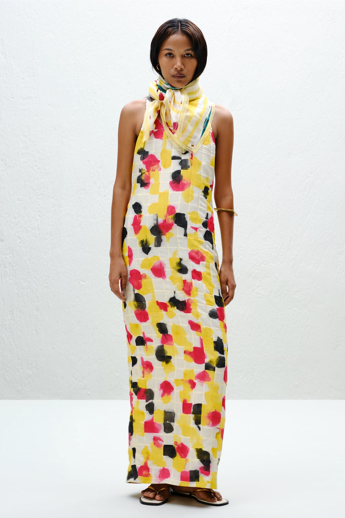 Grid Pintuck Slip Dress