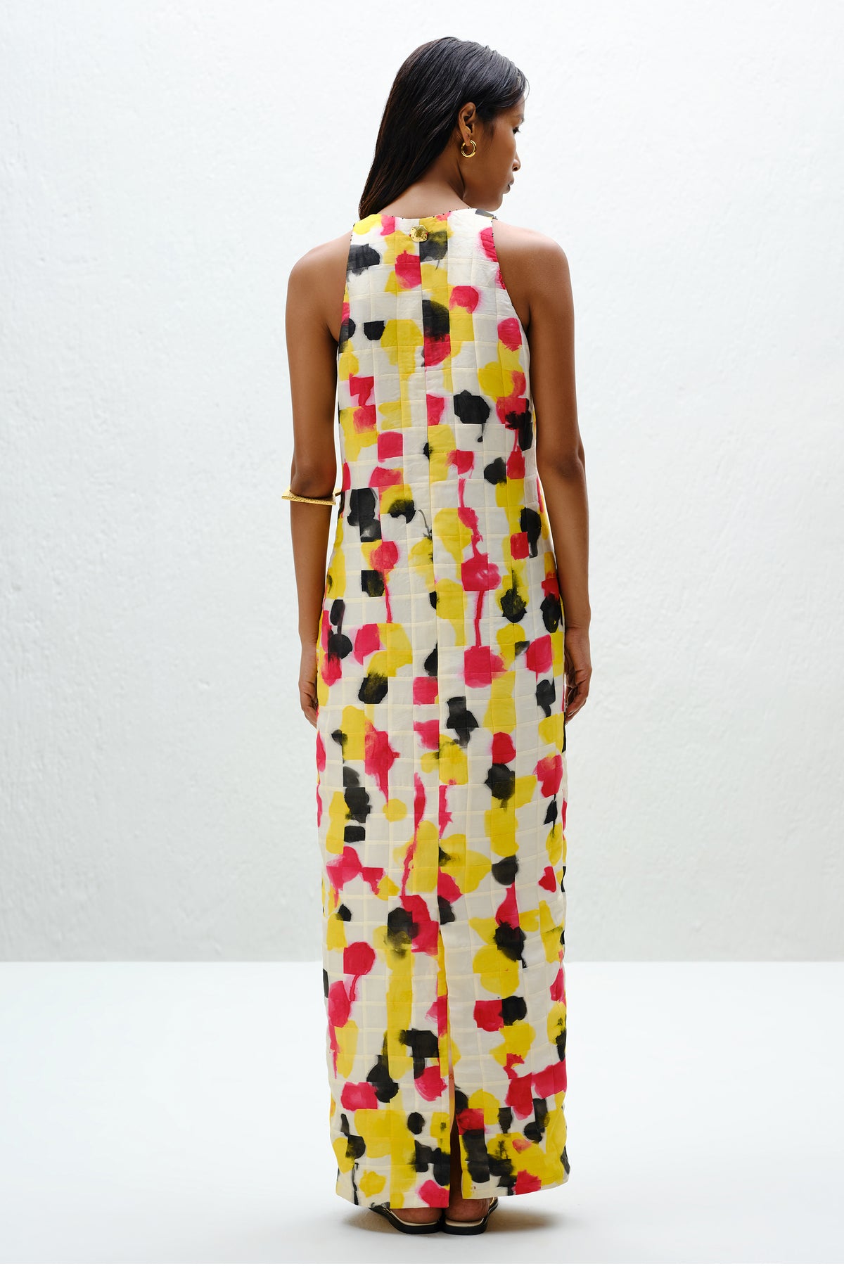 Grid Pintuck Slip Dress