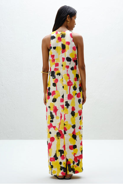 Grid Pintuck Slip Dress
