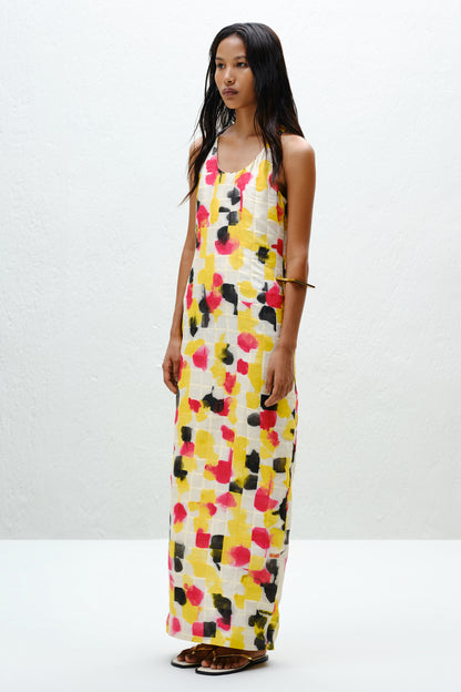 Grid Pintuck Slip Dress