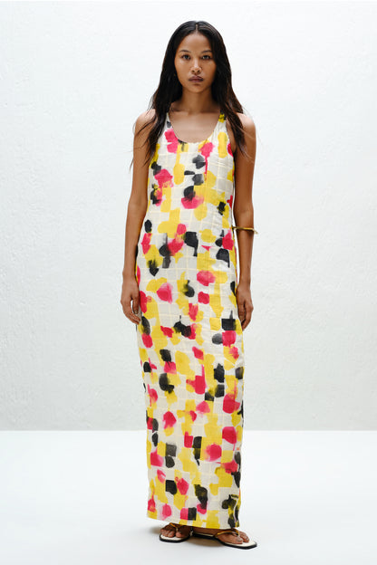 Grid Pintuck Slip Dress