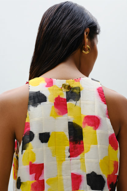Grid Pintuck Slip Dress