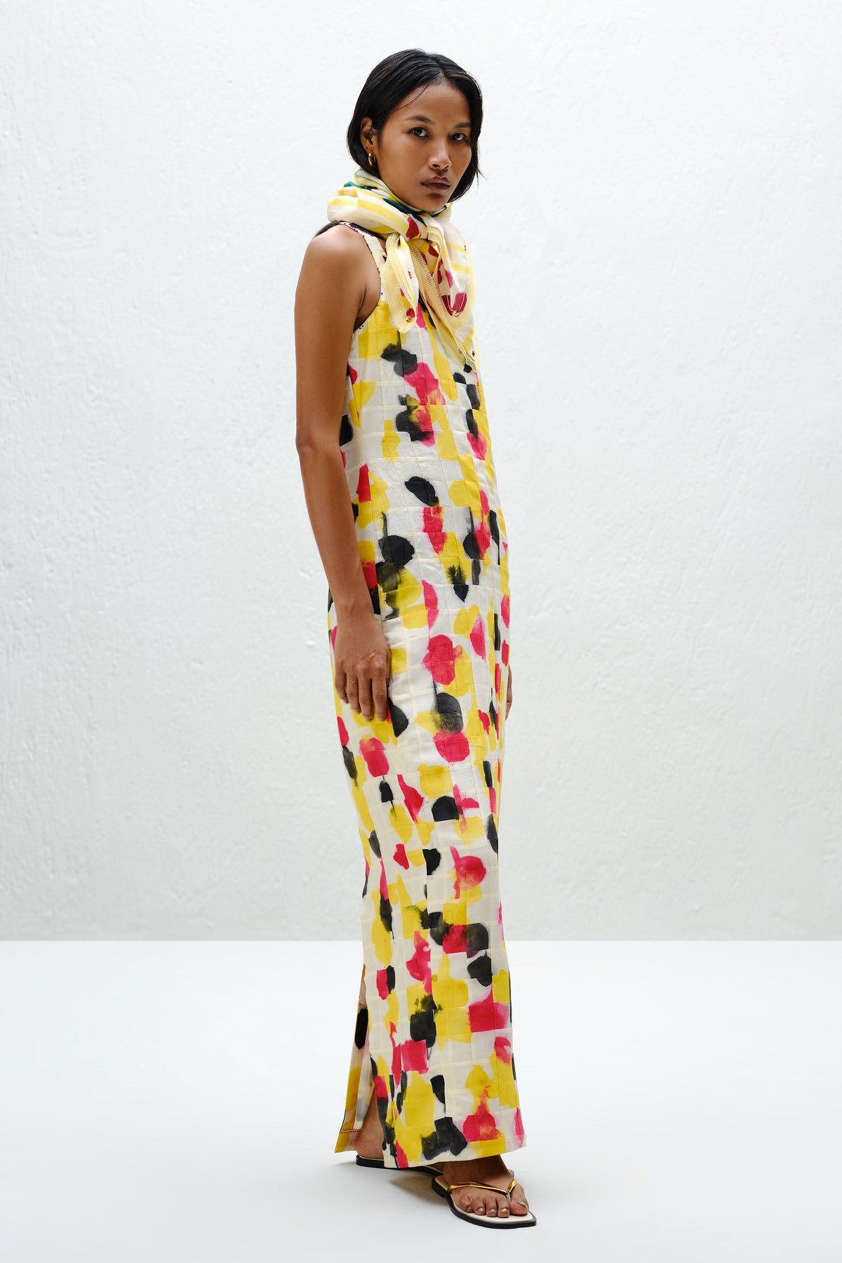 Grid Pintuck Slip Dress