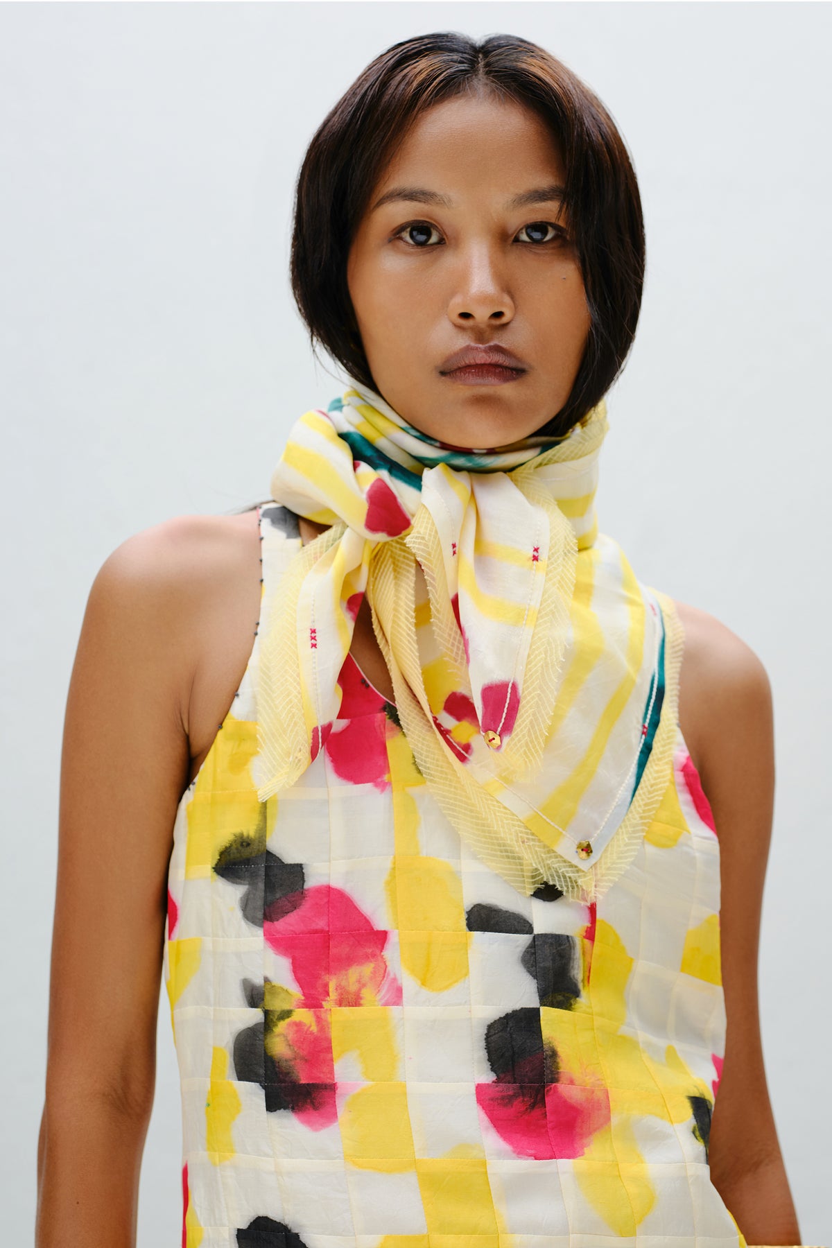 Grid Pintuck Slip Dress