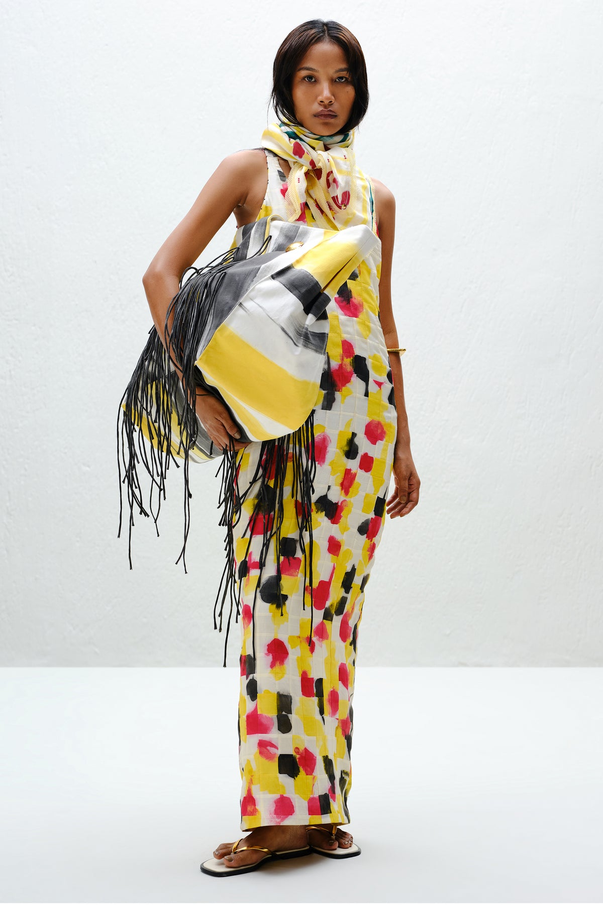 Grid Pintuck Slip Dress