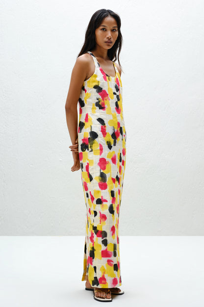 Grid Pintuck Slip Dress
