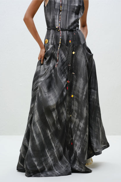 Hand-Painted Charcoal Long Halter Dress
