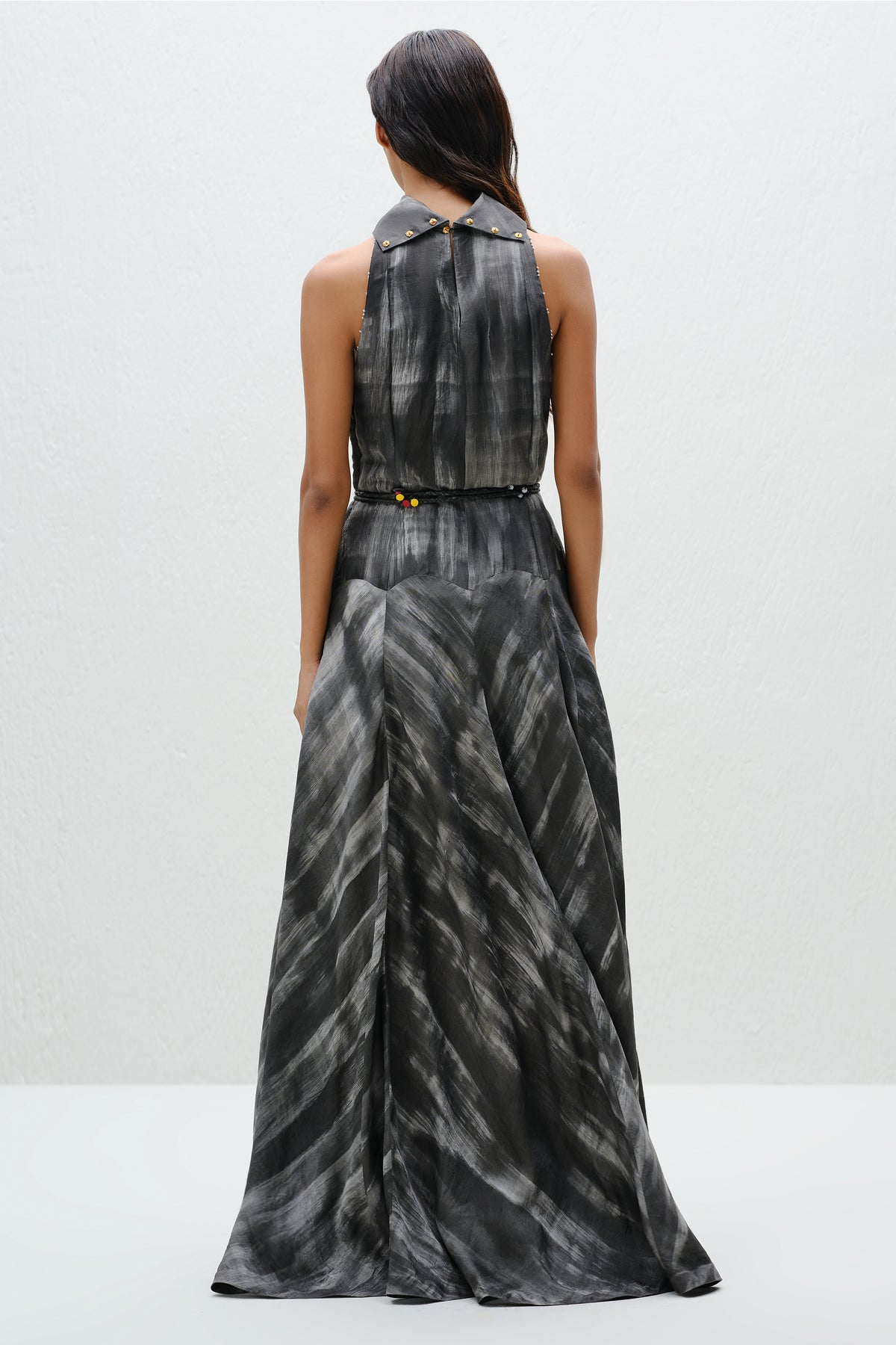 Hand-Painted Charcoal Long Halter Dress