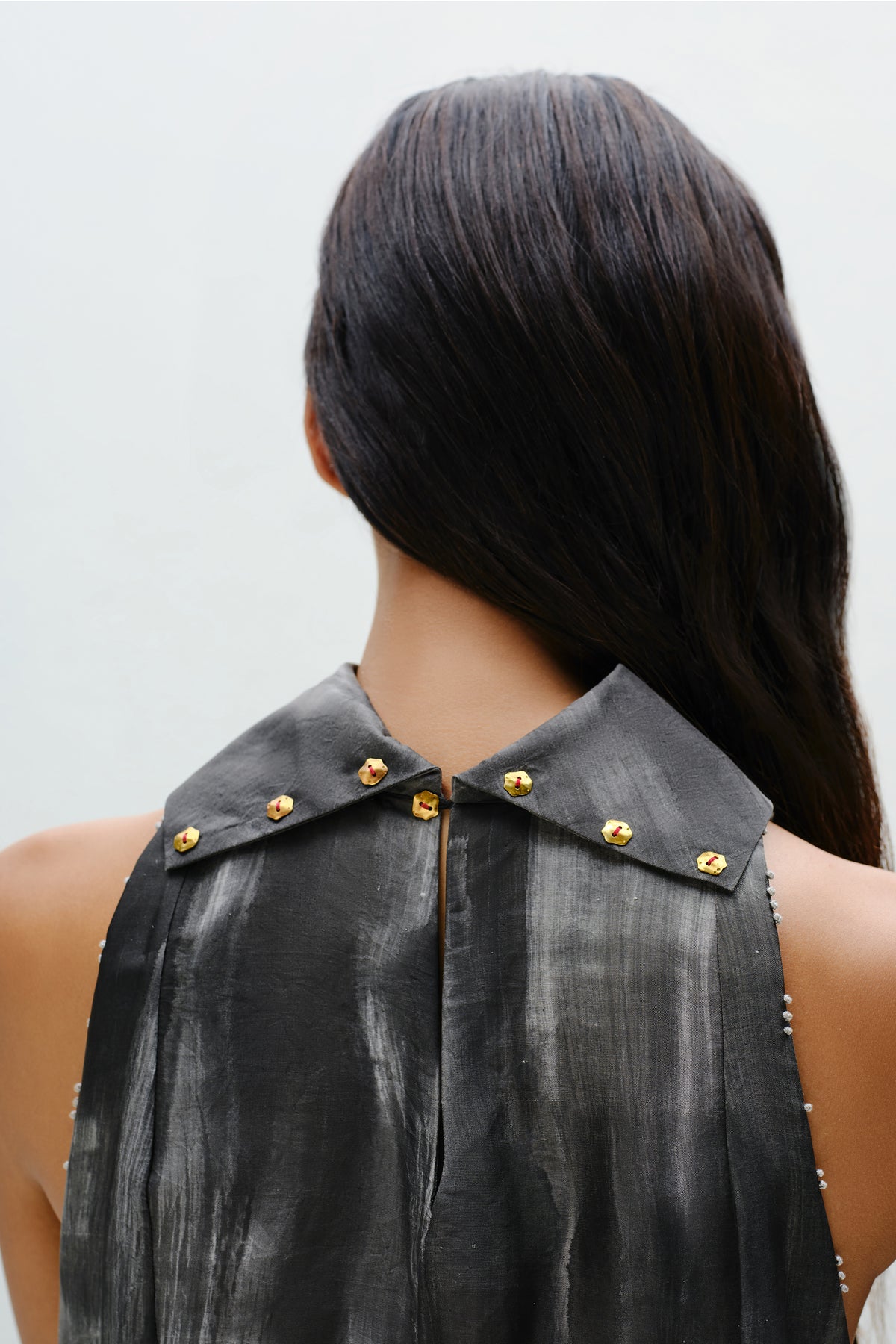 Hand-Painted Charcoal Long Halter Dress