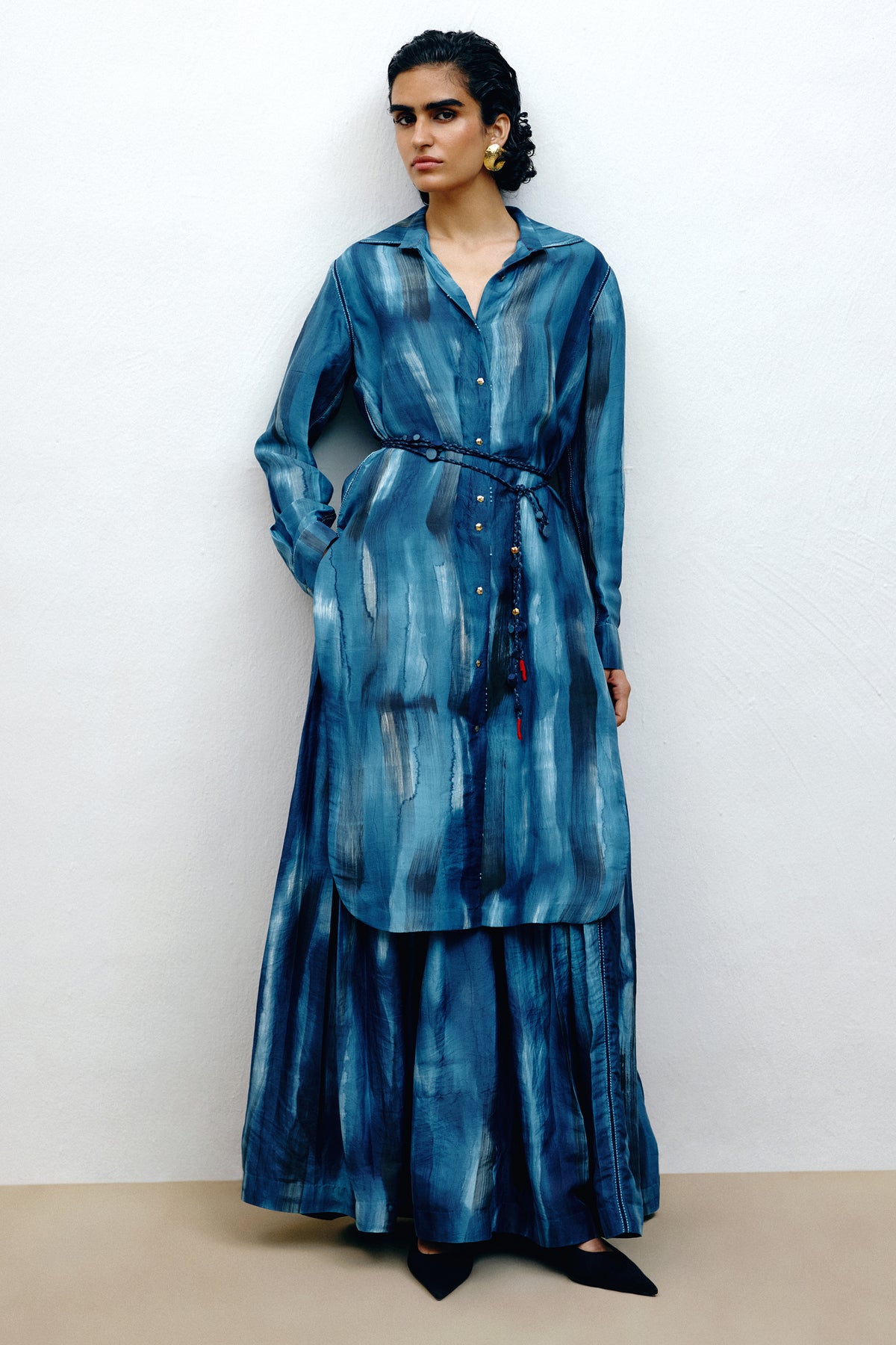 Hand-Painted Silk Long Shirt