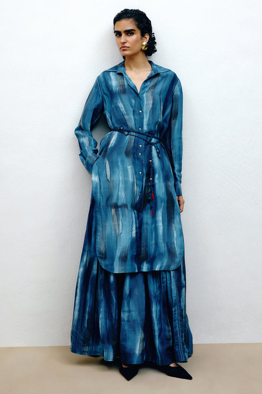 Hand-Painted Silk Long Shirt