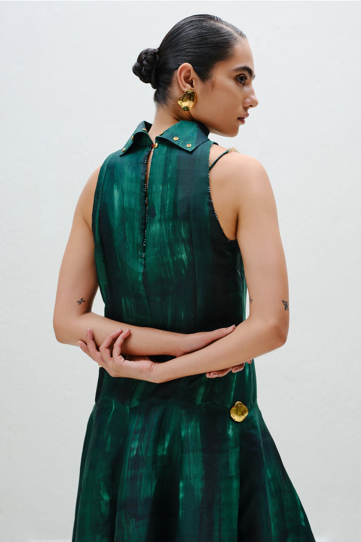 Hand-Painted Teal Long Halter Dress