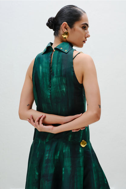 Hand-Painted Teal Long Halter Dress