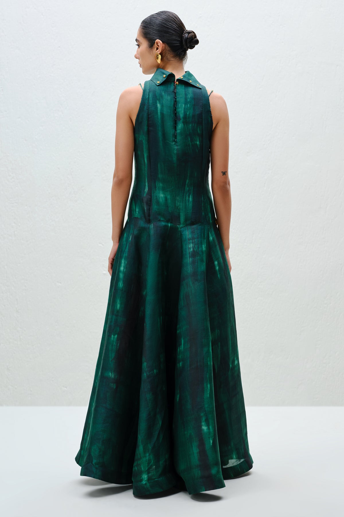 Hand-Painted Teal Long Halter Dress