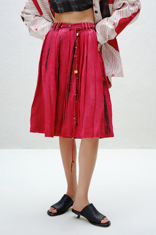 Red Pleated Culottes