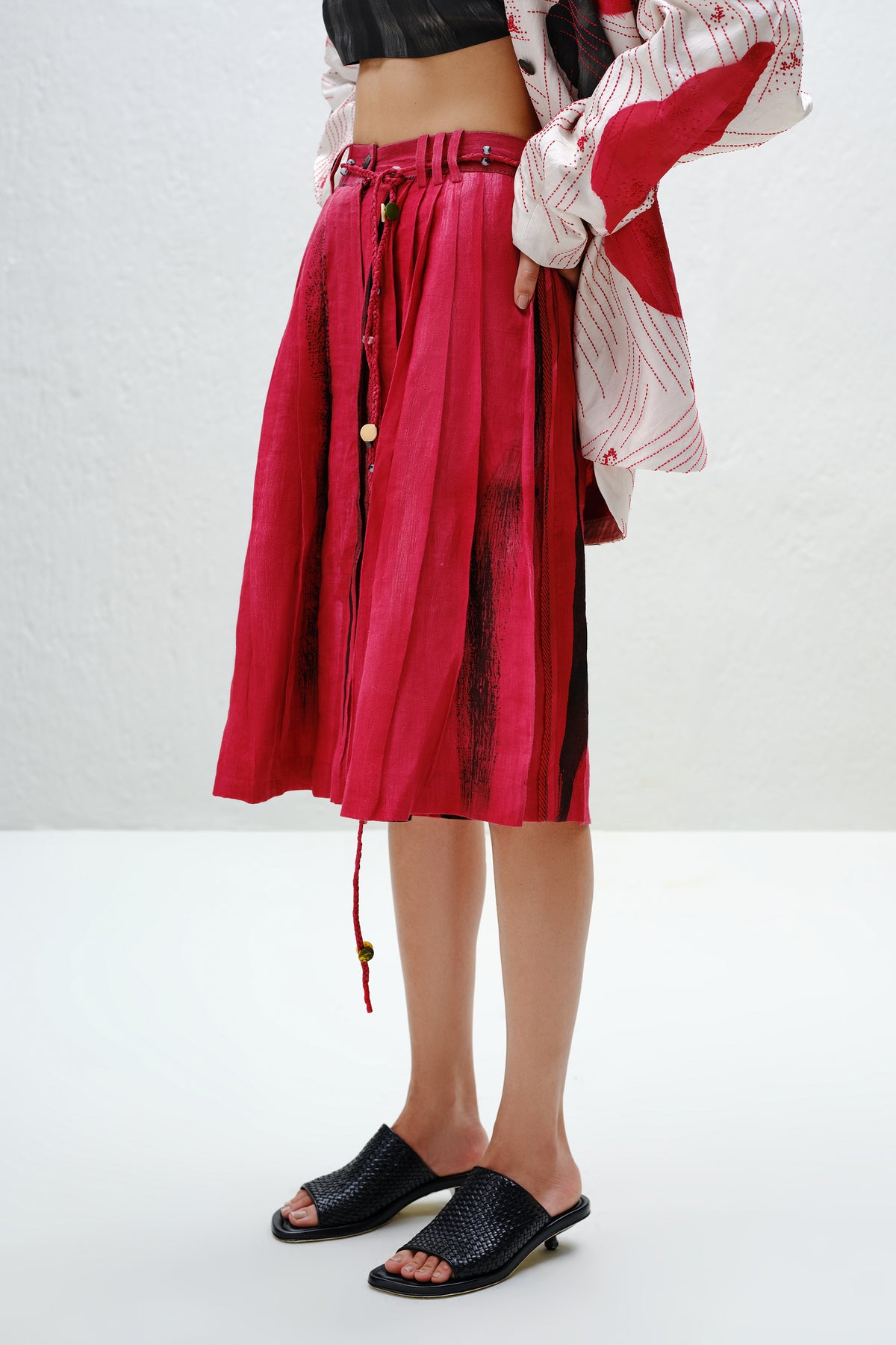Red Pleated Culottes