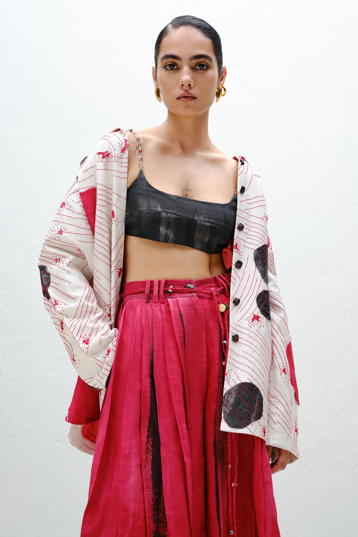 Red Pleated Culottes