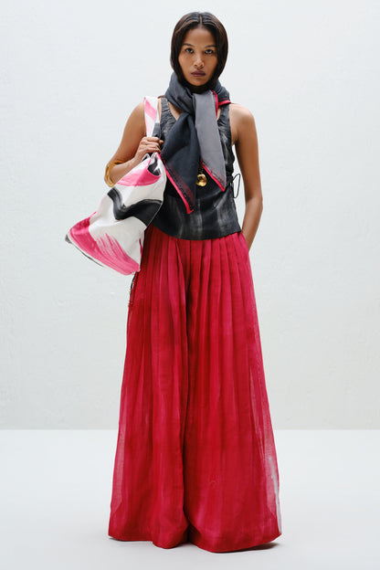Red Pleated Silk Pants