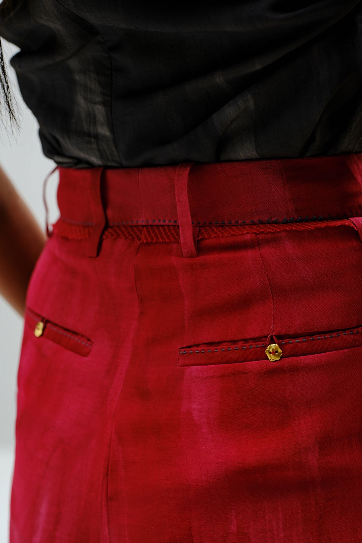 Red Pleated Silk Pants
