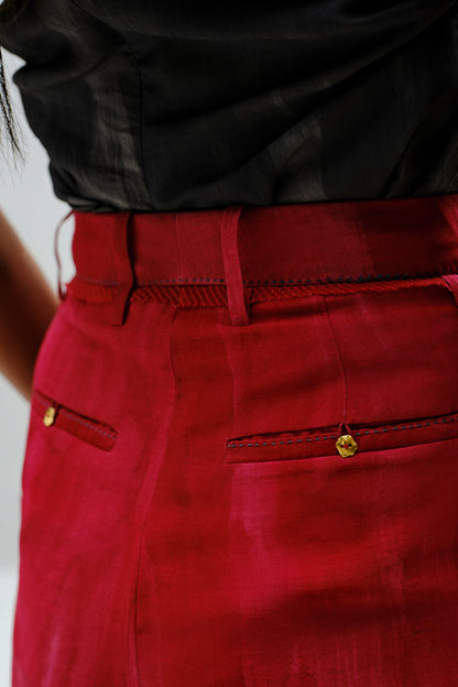 Red Pleated Silk Pants