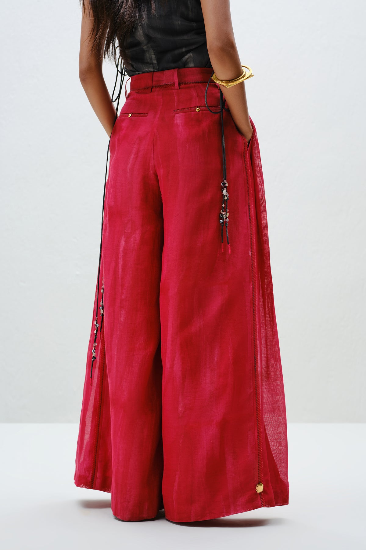 Red Pleated Silk Pants