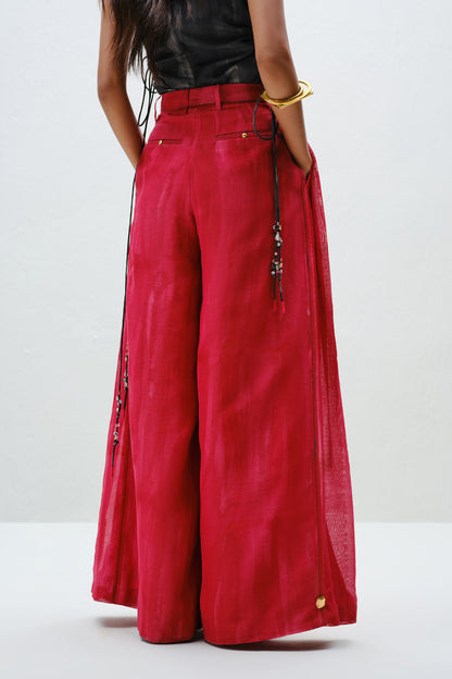 Red Pleated Silk Pants
