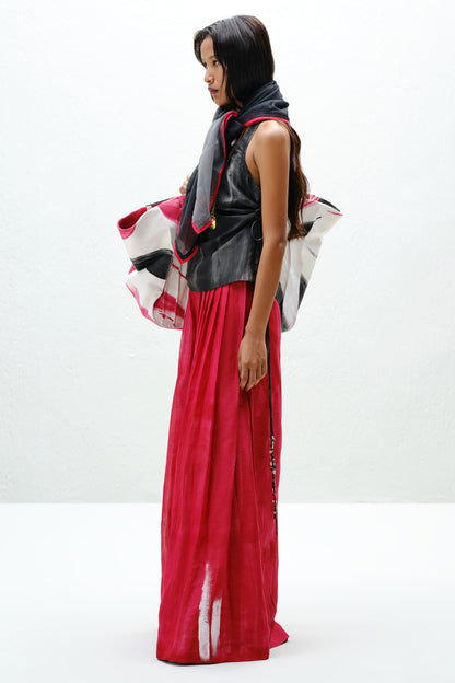 Red Pleated Silk Pants