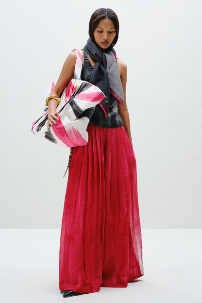 Red Pleated Silk Pants