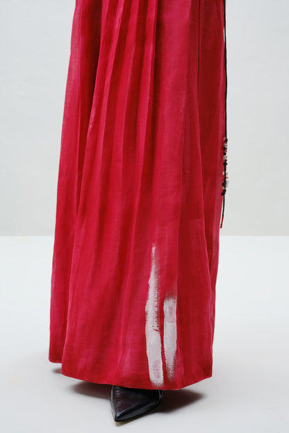 Red Pleated Silk Pants