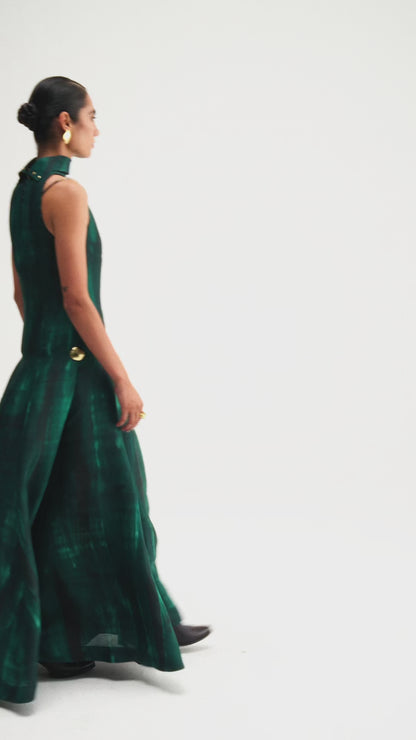 Hand-Painted Teal Long Halter Dress