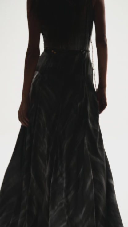 Hand-Painted Charcoal Long Halter Dress