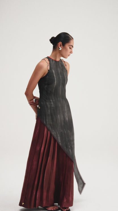 Brown Pleated Silk Pants