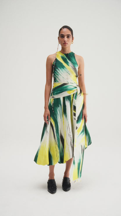 Green Asymmetric Balloon Skirt