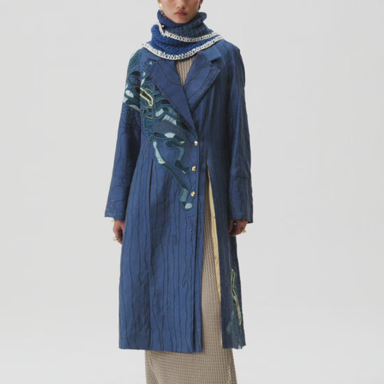 Artisanal silk jacket with appliqué embroidery by Dulari